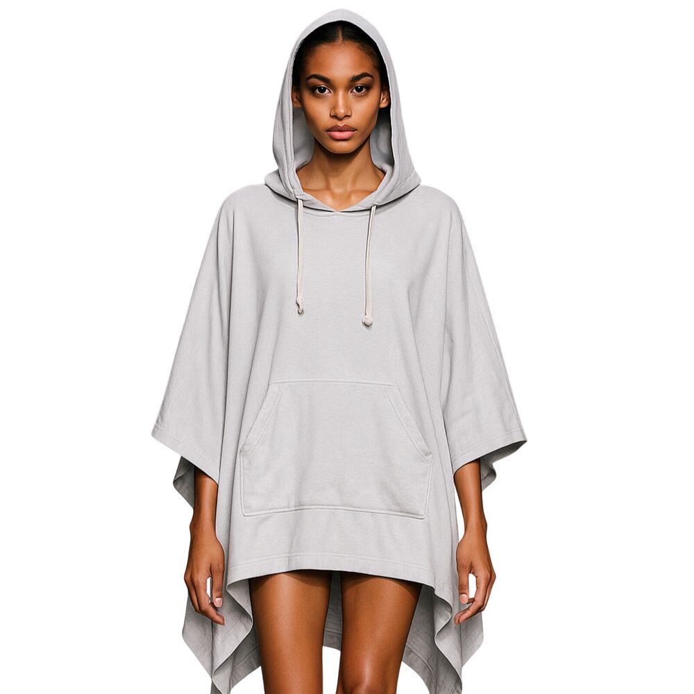 Jenni Kayne Gray Hoodie Poncho cape sweatshirt OS Kangaroo pocket
